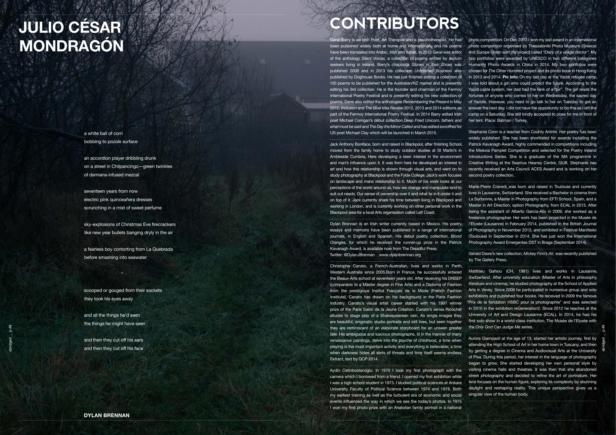 Abridged contributors page with Aydın Çetinbostanoğlu biography and photograph story
